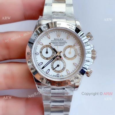 Replica Swiss Rolex Daytona Noob 7750 Watch Stainless Steel White Dial